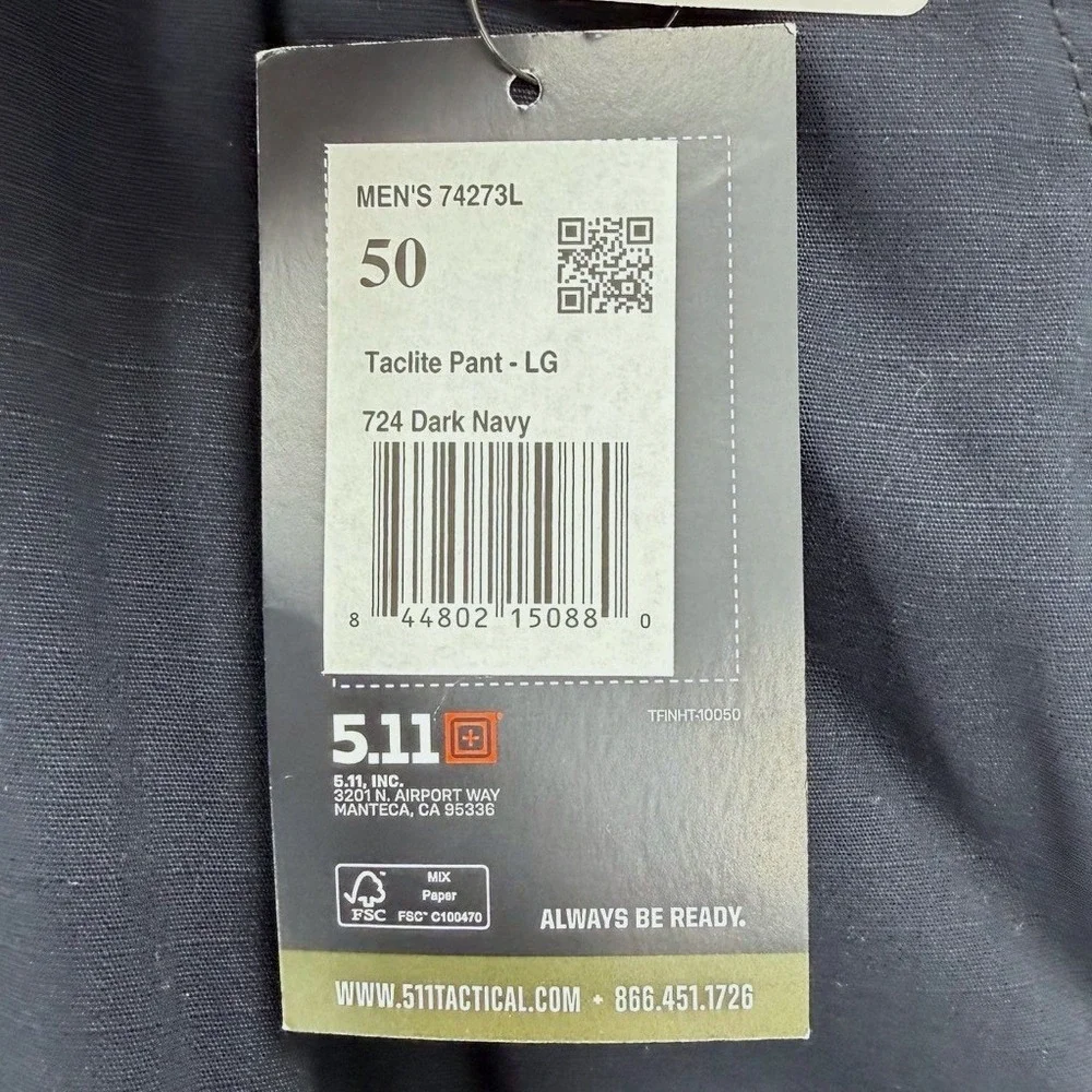 5.11 Tactical Mens Size 50 Taclite Pro Cargo Pants Unhemmed Blue Ripstop NEW